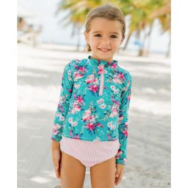 Fancy Me Floral Long Sleeve Zipper Rash Guard 2-Piece