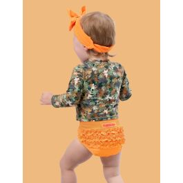 Classic Camo Long Sleeve Zipper Rash Guard 2-Piece Swimsuit, with Signature Rear Ruffles