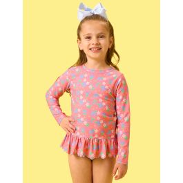 Blueberry Bliss Scallop Hem Long Sleeve Rash Guard 2-Piece, with Signature Rear Ruffles