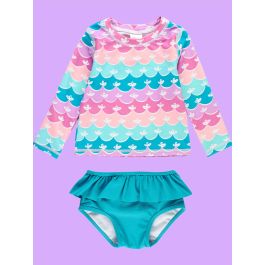 Mermaid Skirted Long Sleeve Rash Guard Bikini