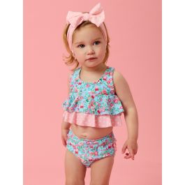 Blue Floral Peppa Pig Flounce Bikini 2-Piece Swimsuit, with Signature Rear Ruffles