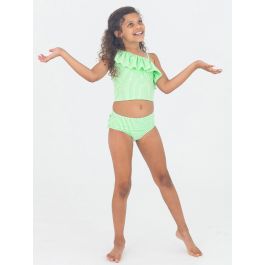 Spring Green Seersucker One Shoulder Ruffle Tankini