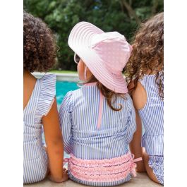 Periwinkle Blue Seersucker Long Sleeve Rash Guard One Piece
