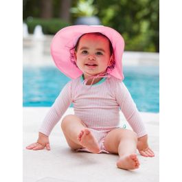 Pink Seersucker Long Sleeve One Piece Rash Guard