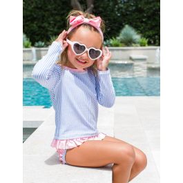 Periwinkle Blue Seersucker Long Sleeve Rash Guard Bikini