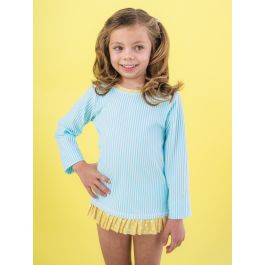 Blue Breeze Seersucker Seersucker Long Sleeve Rash Guard 2-Piece Swimsuit, with Signature Rear Ruffles