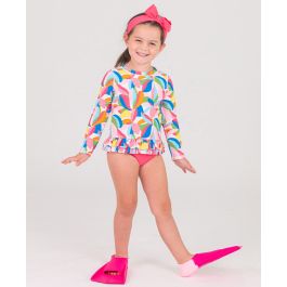 Tropical Adventure Long Sleeve Ruffle Hem Rash Guard 2-Piece