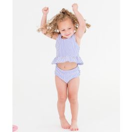 Periwinkle Blue Seersucker Peplum Tankini