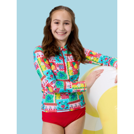 Picnic Party Long Sleeve Zipper Rash Guard 2-Piece Swimsuit