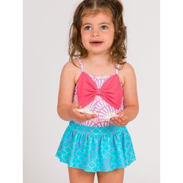 Pink Magical Mermaids Big Bow Skirted One Piece Swimsuit