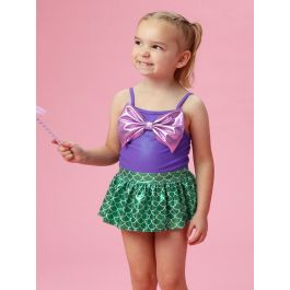 Shiny Mermaid Princess Big Bow Skirted One Piece Swimsuit