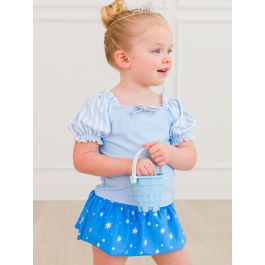 Crystal Blue Princess Puffed Sleeve Skirted 2-Piece Swimsuit