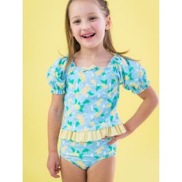 Blooming Basket Puff Sleeve Ruffle Tankini 2-Piece Swimsuit