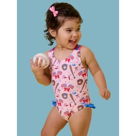 Pink Stars & Strikes Cross-Back One Piece Swimsuit