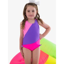 Neon Purple Color Block Block Cross-Back One Piece Swimsuit