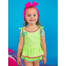 Neon Honeydew Crochet Detail Peplum One Piece Swimsuit