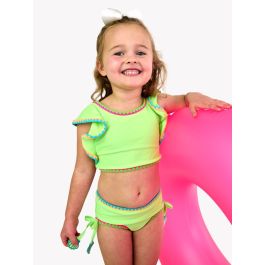 Neon Honeydew Crochet Detail Butterfly Tankini 2-Piece Swimsuit