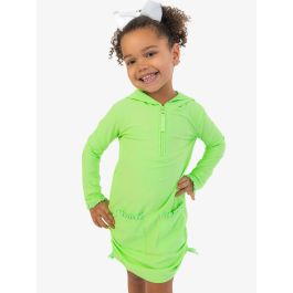 Neon Honeydew Sun Protective Ruched Quarter-Zip Cover-Up