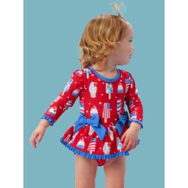 Stars & Scoops Long Sleeve One Piece Bow Peplum Rash Guard Swimsuit, with Signature Rear Ruffles
