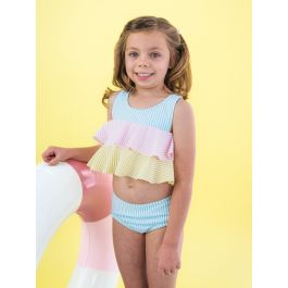 Seersucker Color Block Flounce Bikini 2-Piece Swimsuit, with Signature Rear Ruffles