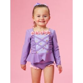 Amethyst Princess Dress-Up Long Sleeve Rash Guard 2-Piece Swimsuit