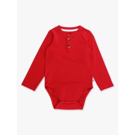 Red Knit Long Sleeve 2-Button Henley Bodysuit