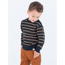 Navy & Caramel Stripe Knit Crew Neck Sweater