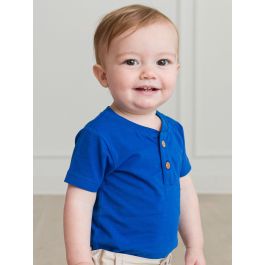 Blue Short Sleeve Knit Henley Bodysuit