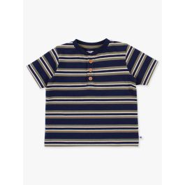 Dark Navy & Olive Stripe Short Sleeve Knit Henley
