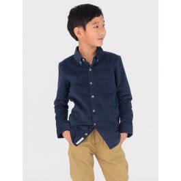 Dark Navy Stretch Corduroy Long Sleeve Button Down Shirt