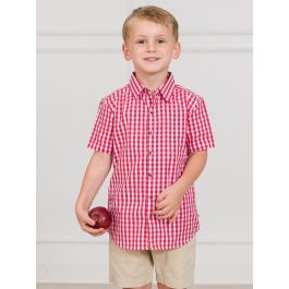 Classic Red Gingham Short Sleeve Button Down Shirt