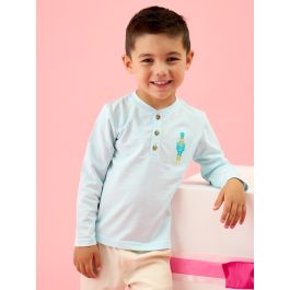 Little Nutcracker Blue Knit Long Sleeve Embroidered Henley Tee