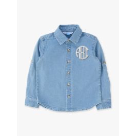 Light Wash Stretch Denim Long Sleeve Button Down Shirt