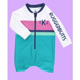 Aqua Color Block Boys' Logo Long Sleeve One Piece Rash Guard