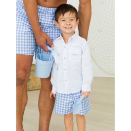 Periwinkle Blue Gingham Swim Trunks