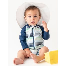 Coastal Stripes Long Sleeve One Piece Rash Guard