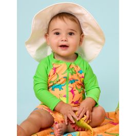 Neon Dino Long Sleeve One Piece Rash Guard Swimsuit