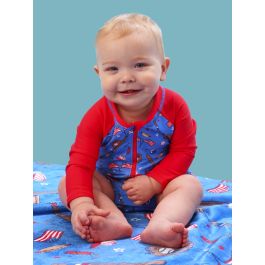Blue Stars & Strikes Long Sleeve One Piece Rash Guard Swimsuit