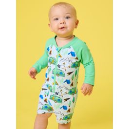 Blue Campfire Crew Long Sleeve One Piece Rash Guard Swimsuit