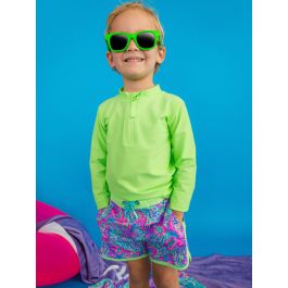 Neon Paisley Pop Performance Hybrid Dolphin Hem Swim Trunks