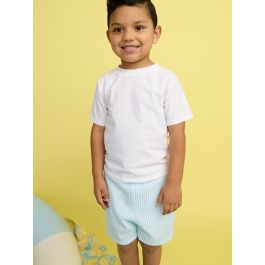 Blue Breeze Seersucker Performance Hybrid Swim Trunks