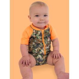 Classic Camo Short Sleeve One Piece Rash Guard Swimsuit
