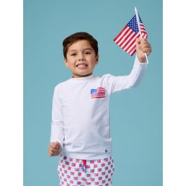 Freedom Flag White Applique Long Sleeve Rash Guard