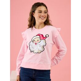 Santa Joy Pink Women's Applique Flutter Sweatshirt