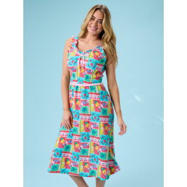Picnic Party Women's Cotton Gauze Smocked Ruffle Bow Midi Dress