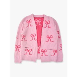 Hot Pink Bows Women's Cozy Sweater Knit Open Cardigan