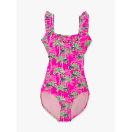 Neon Palm Paradise Women's Ruffle One Piece Swimsuit