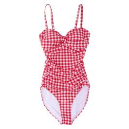 Vintage Red Gingham Women's Convertible Bandeau One Piece Swimsuit