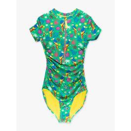Parrot Palms Women's Quarter Zip Short Sleeve One Piece Rash Guard Swimsuit