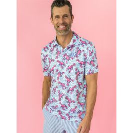 Blue Lobster Lagoon Men's Knit Short Sleeve Performance Polo